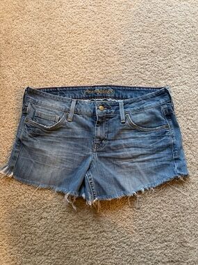 American Eagle Vintage Hipster Denim Shorts Size 10 Frayed Hem Y2K